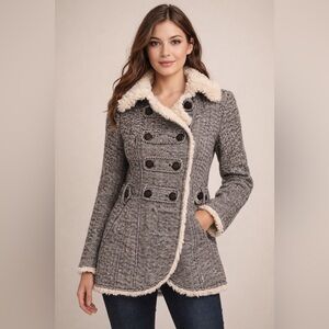 Guess Herringbone Sherpa Pea Coat Small